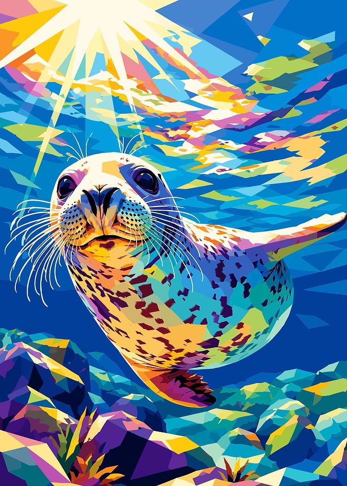 Seal swimming in colorful ocean
