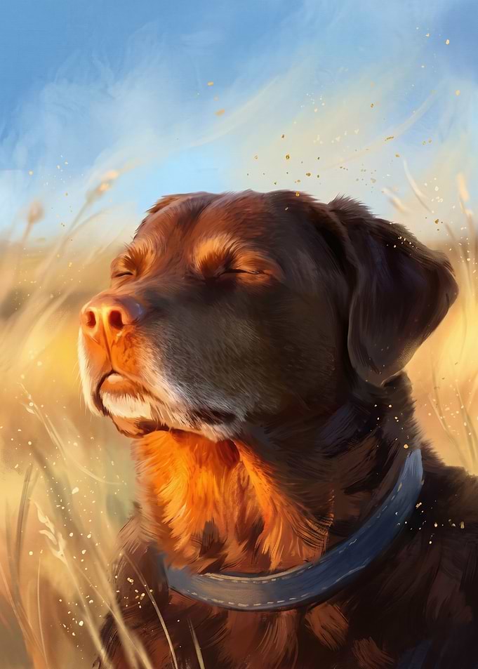 Chocolate Lab in Golden Hour Light Inner Peace