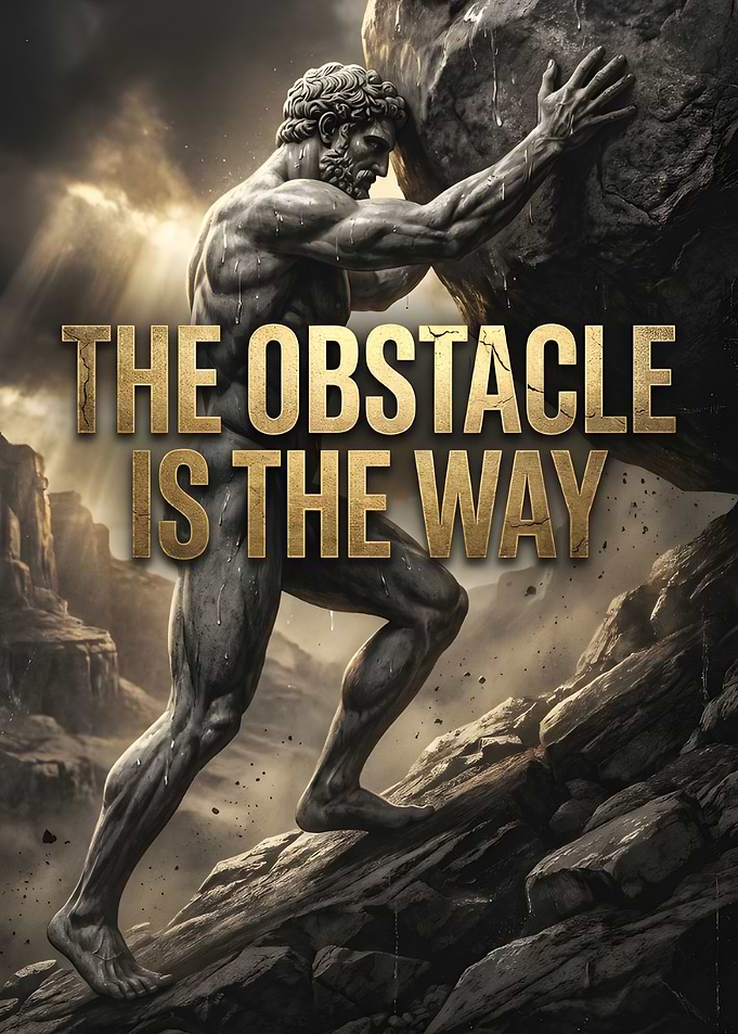 The Obstacle Is The Way - Epic Stoic Statue Pushing Boulder Gym Motivation Metal Poster