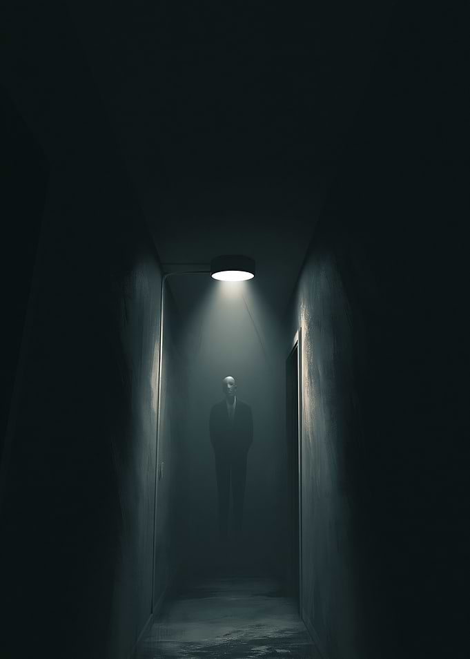 Mysterious Figure in a Dark Hallway