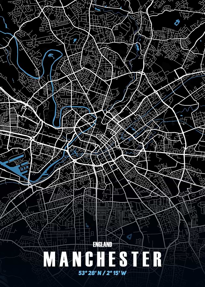 Manchester City Map - Black and White