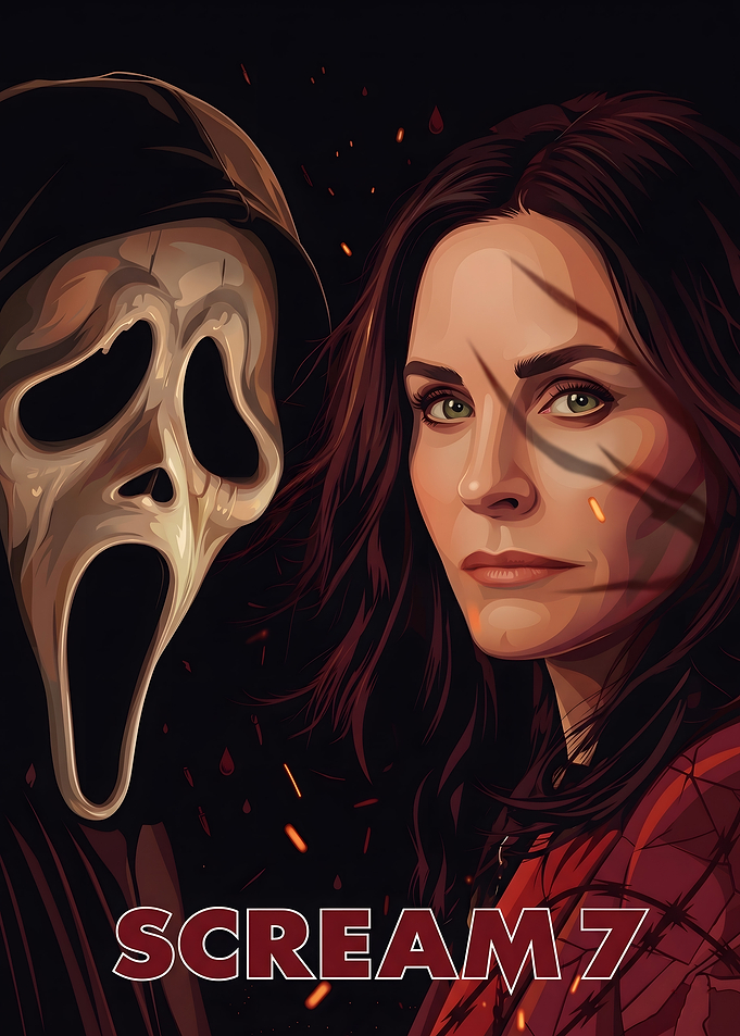 Scream 7 Ghostface and Courteney Cox