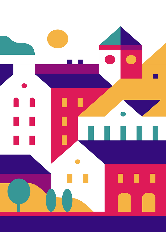 Abstract Geometric Cityscape with Sun