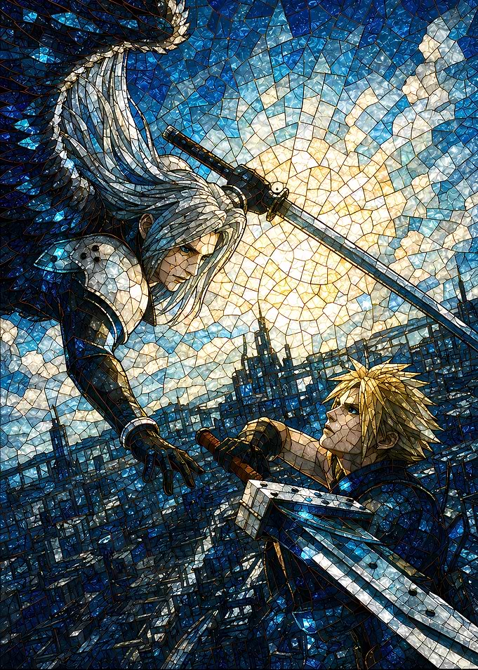 Sephiroth and Cloud Stained Glass