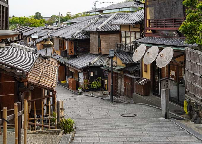 Traditional Japanese Ninezaka Gion Street Scene in Kyoto
