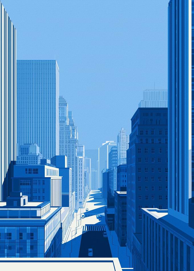 Monochromatic City Street View