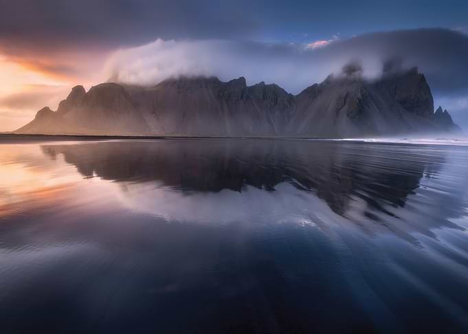 Dramatic Mountain Reflection at Sunset