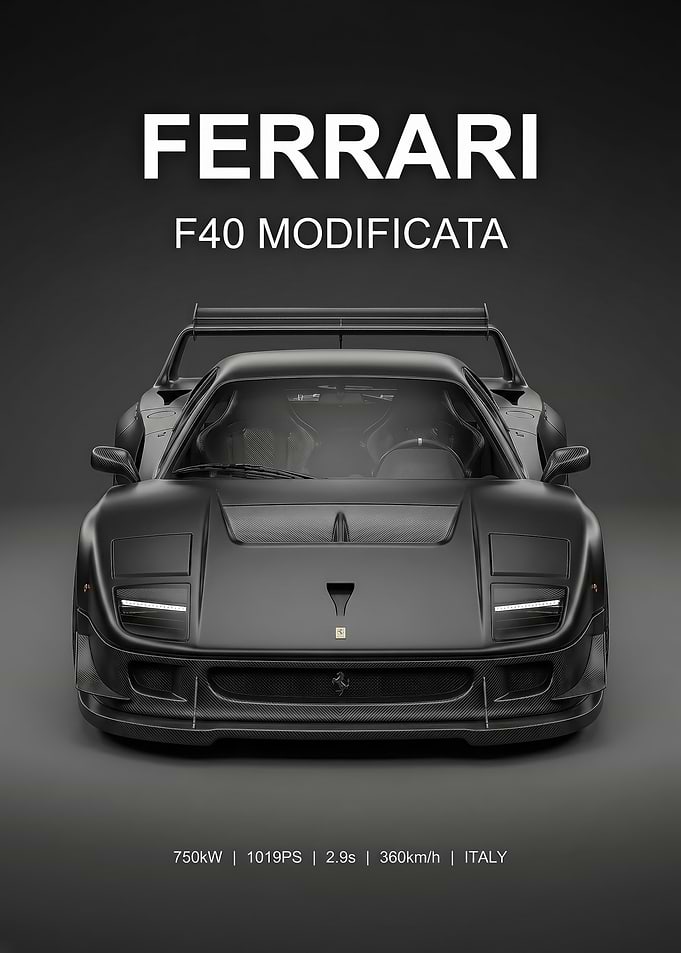 black sleek Ferrari F40 Modificata car poster