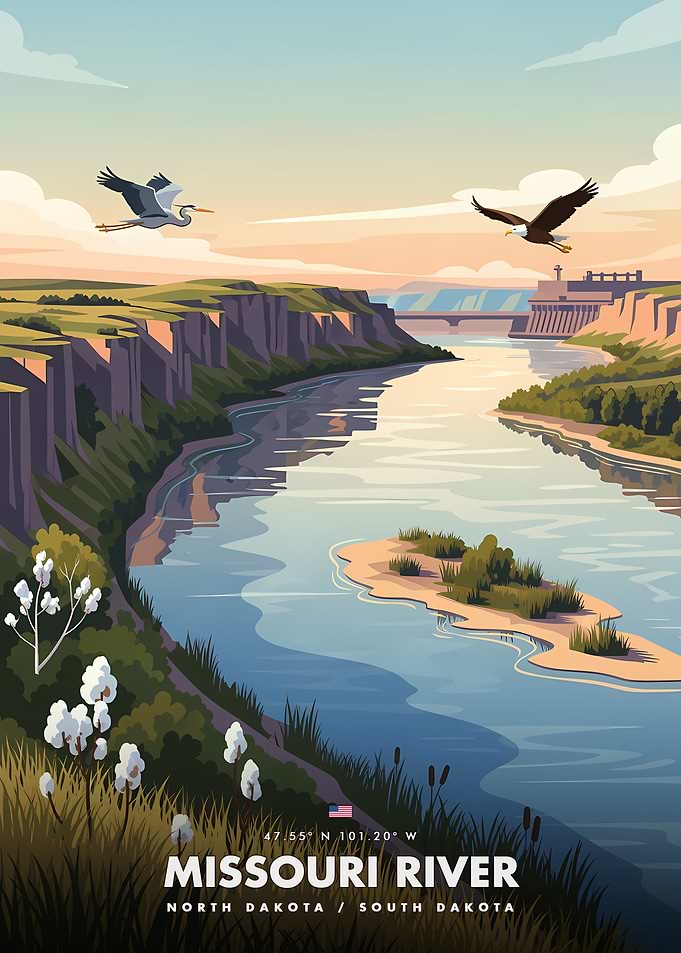 Missouri River Landscape with Wildlife