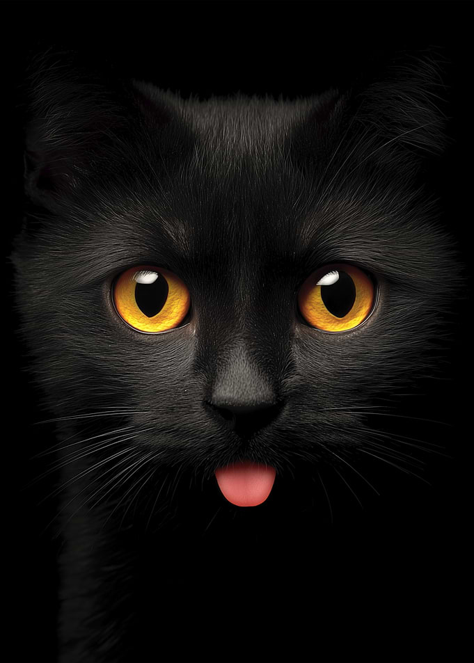 Black cat sticking out tongue