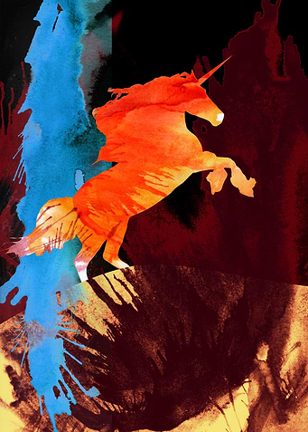 Watercolor Unicorn Rearing Up