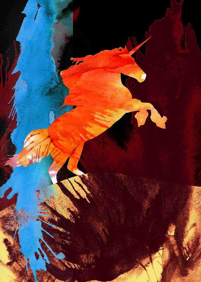 Watercolor Unicorn Rearing Up