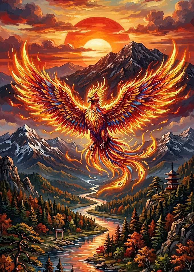 Phoenix Over Mountain Landscape