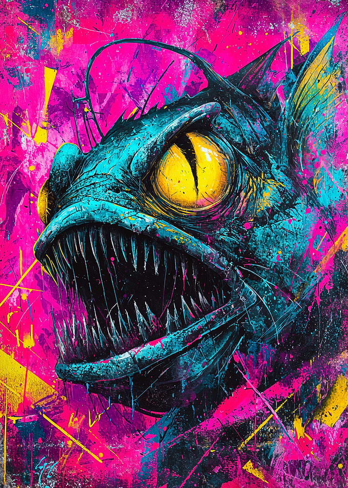 Neon Cyberpunk Anglerfish Monster Art