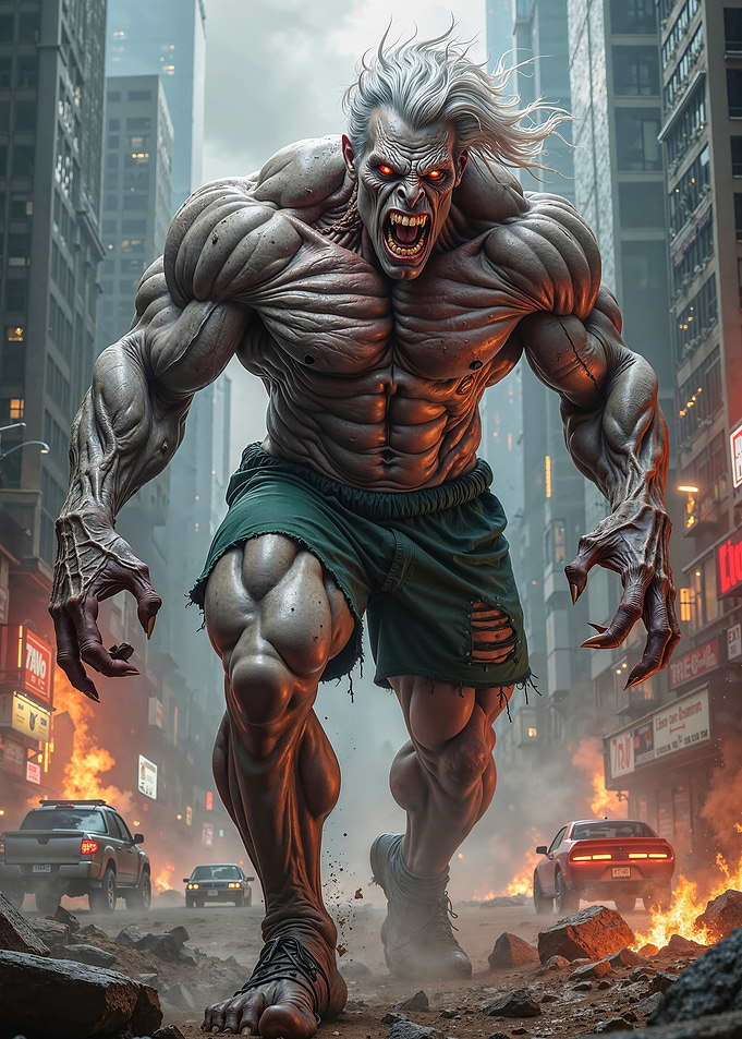 Zombie monster rampaging through city