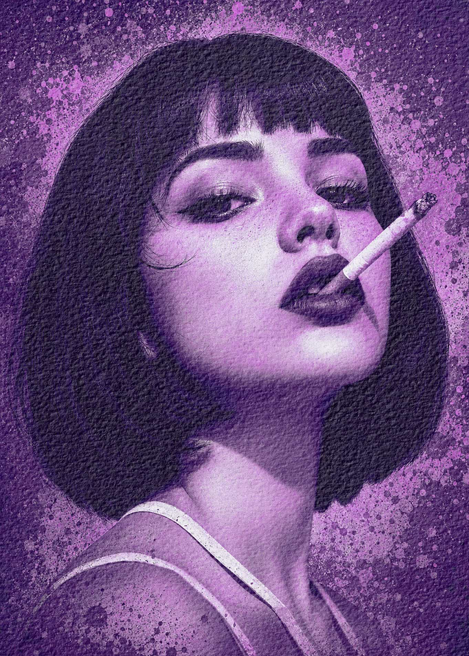 Woman smoking with purple filter