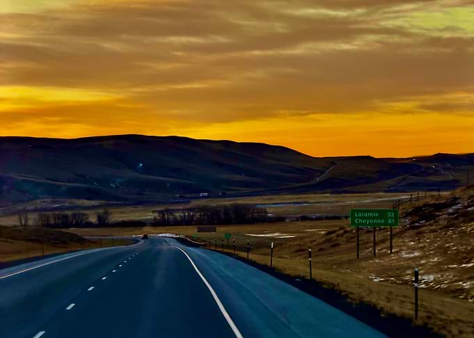 Sunset over I-80 in Wyoming