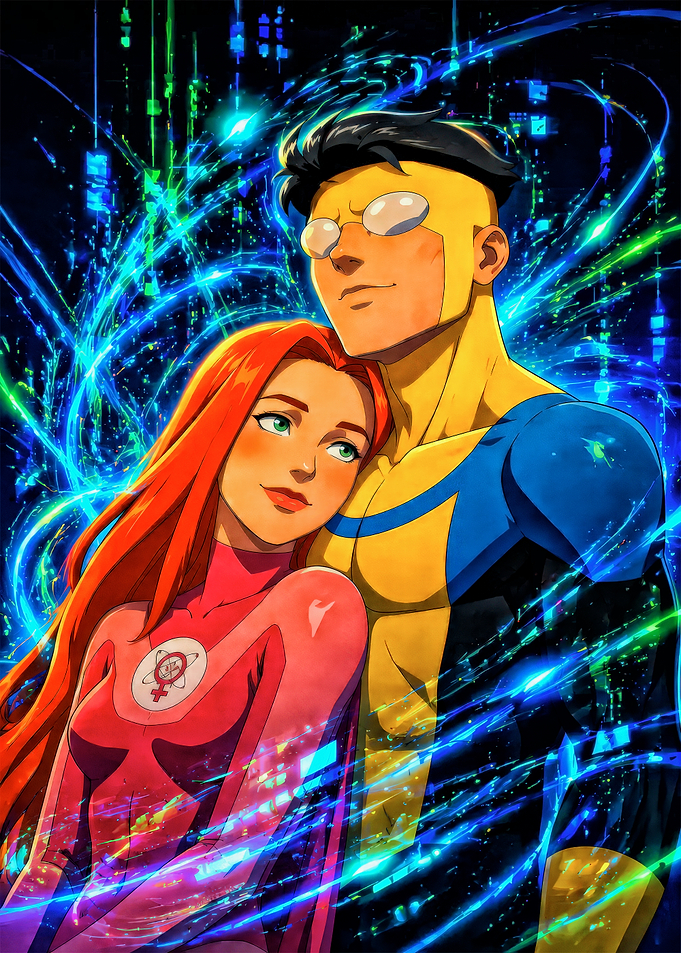 Invincible and Atom Eve Embrace