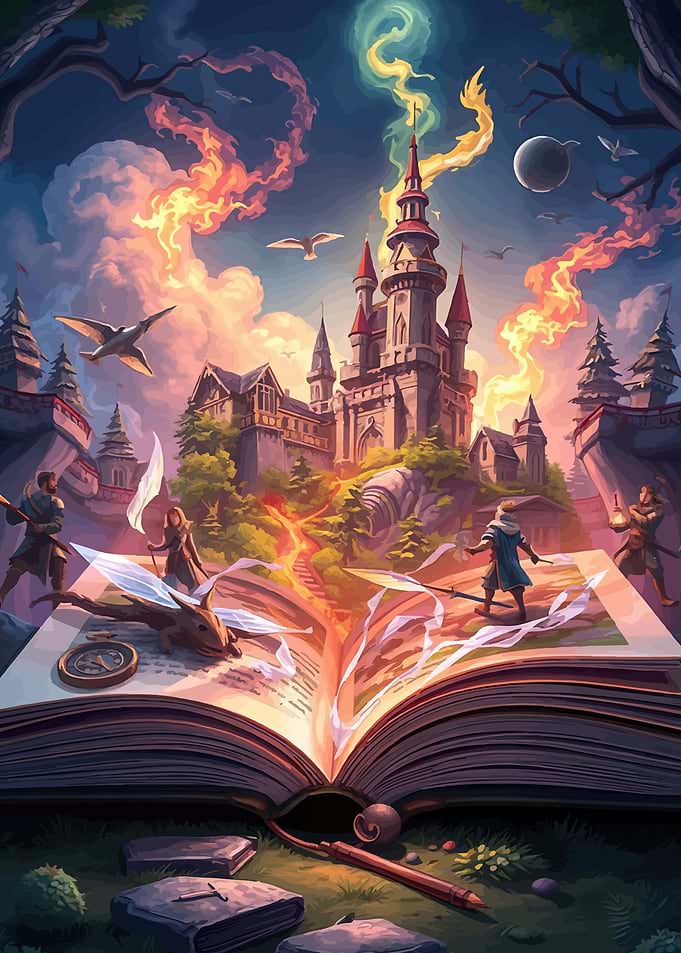 Fantasy Castle Emerging from an Open Book