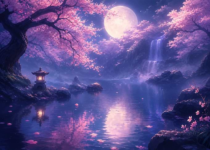 Enchanting Cherry Blossom Waterfall