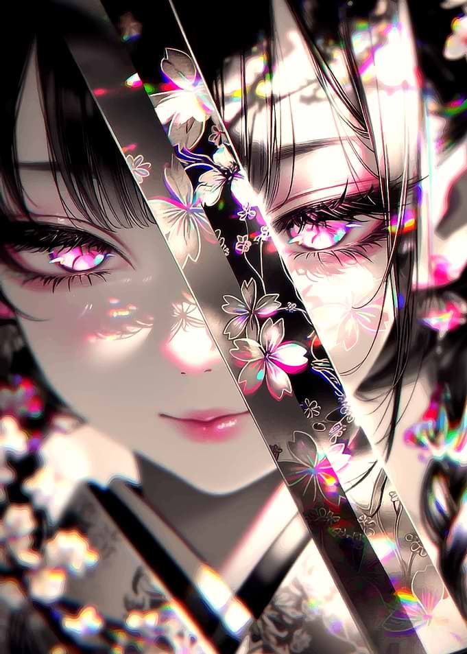 Anime Girl with Katana and Cherry Blossoms