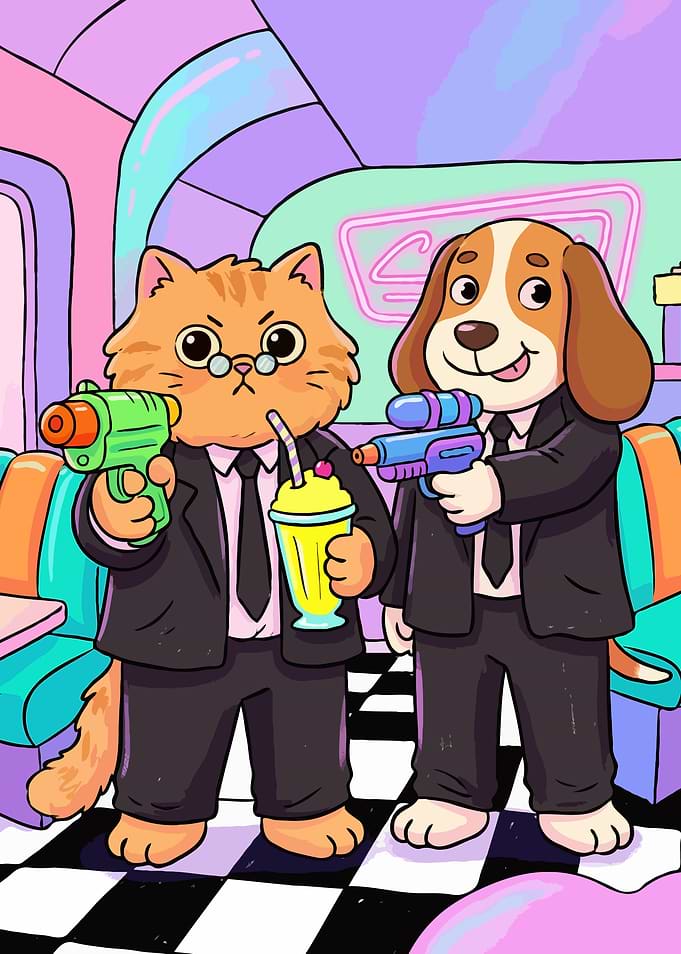 Anthropomorphic Cat and Dog Agents in Diner