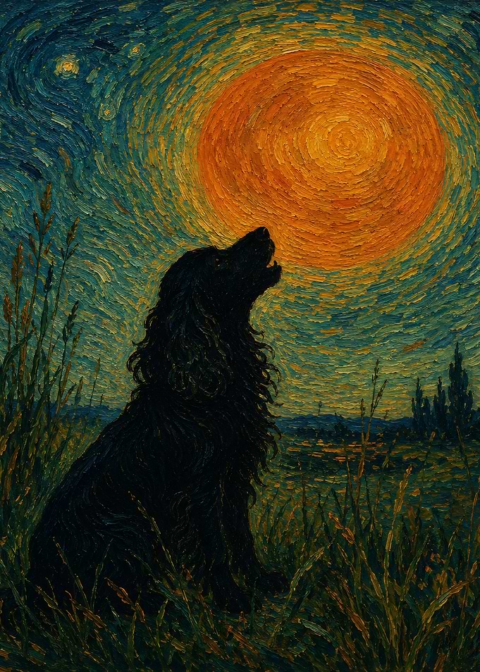 Dog Howling at a Van Gogh-style Moon