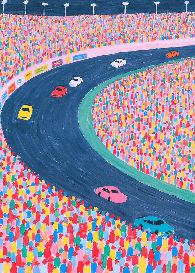 Colorful Race Cars on Track