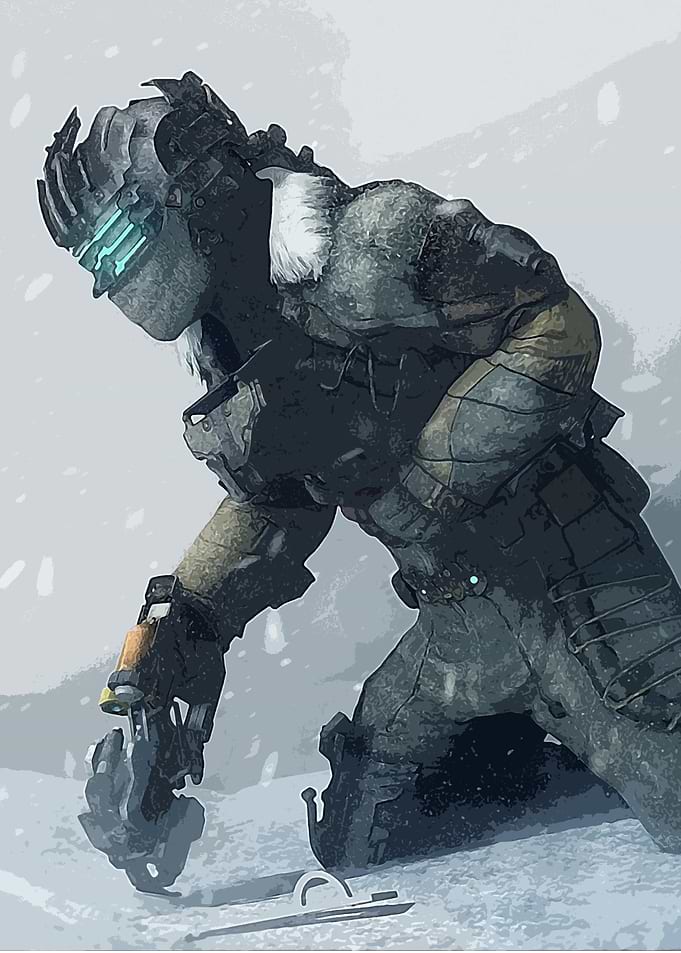 Isaac Clarke in snowy environment
