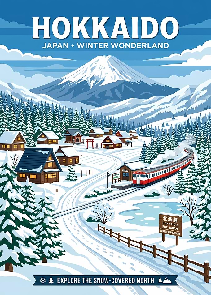Hokkaido Winter Wonderland Travel Poster