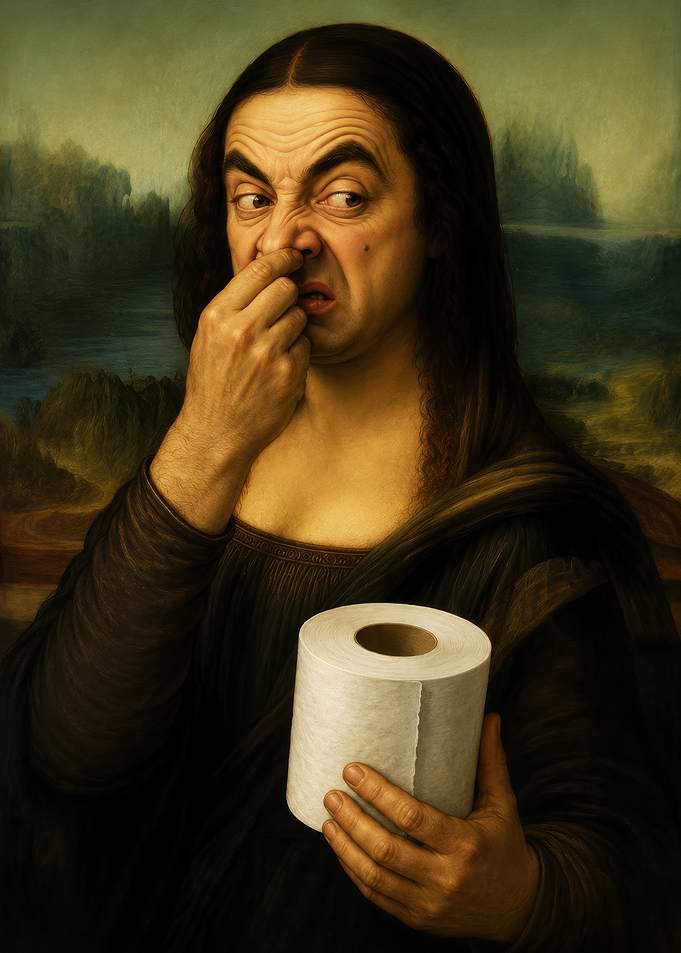 Mona Lisa with Mr. Bean and Toilet Paper