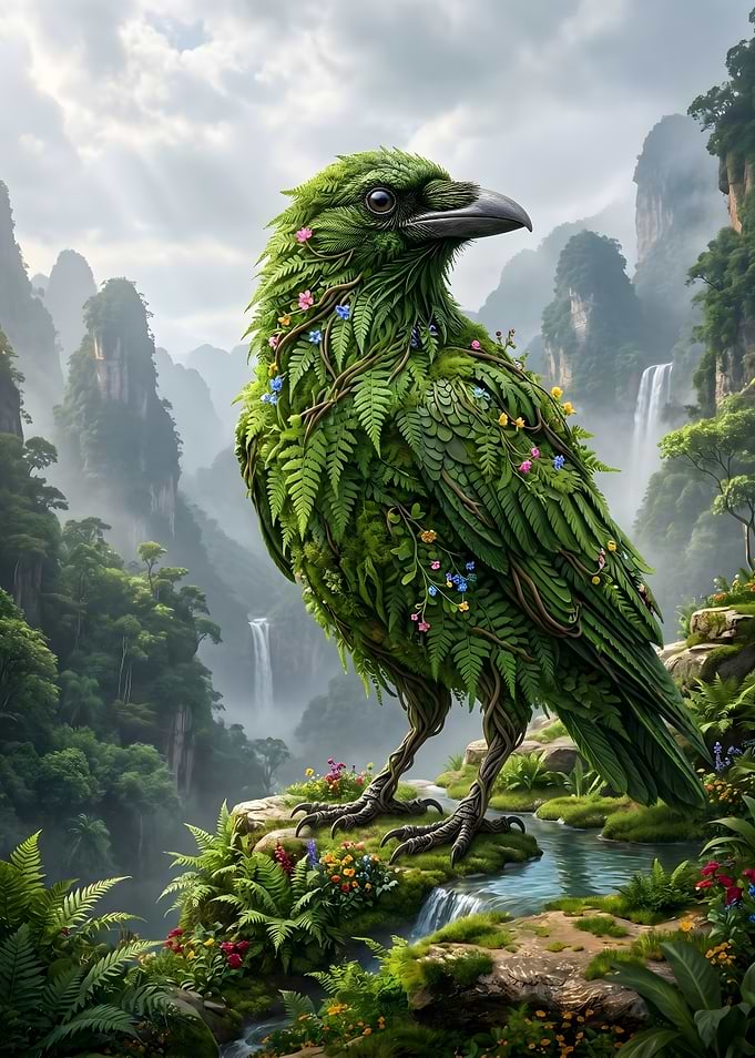 Crow in Misty Mountains Raven