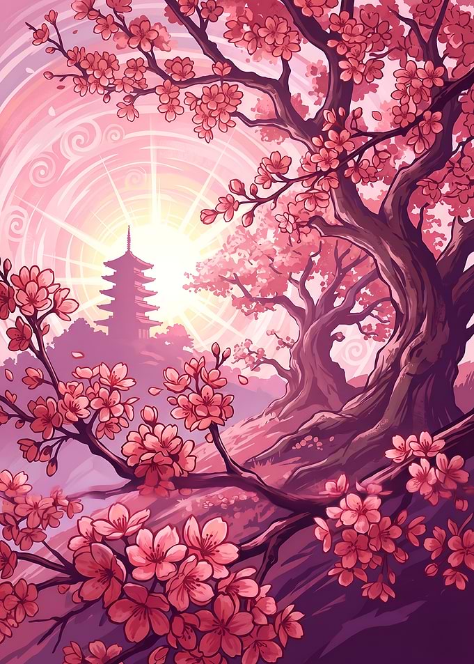 Cherry Blossom Pagoda in Spring