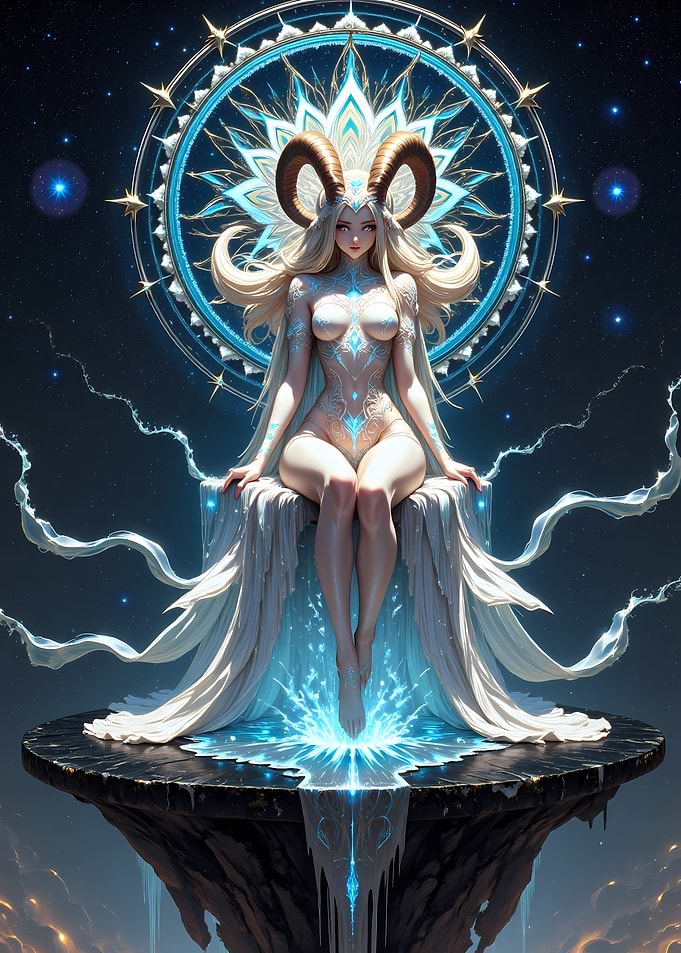 Aries Zodiac Goddess in Cosmic Setting