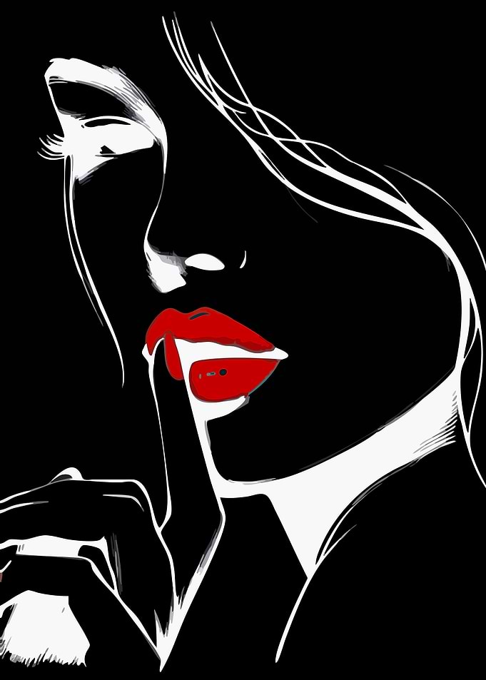 Woman with Red Lips and Finger to Lips