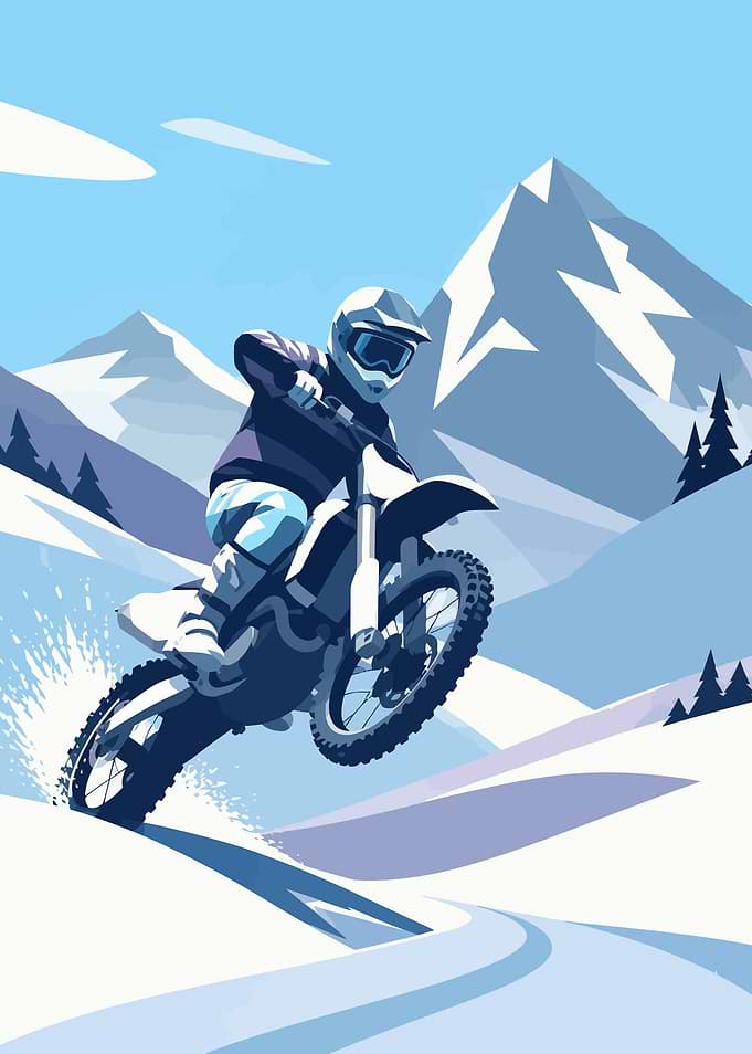 Motocross Rider in Snowy Mountains