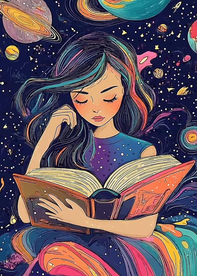 Girl Reading in Space
