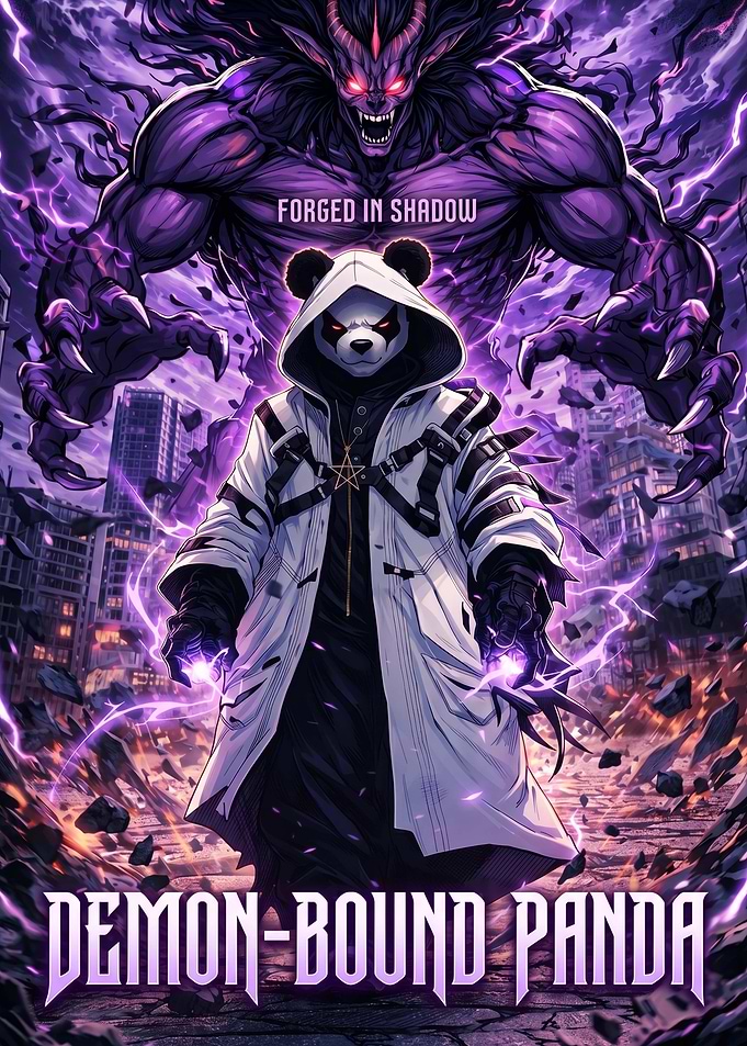 Demon-Bound Panda in a Cityscape