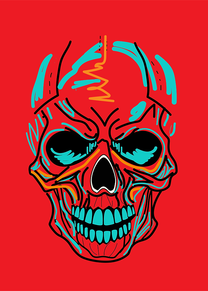 Skull icon red background, rock and roll