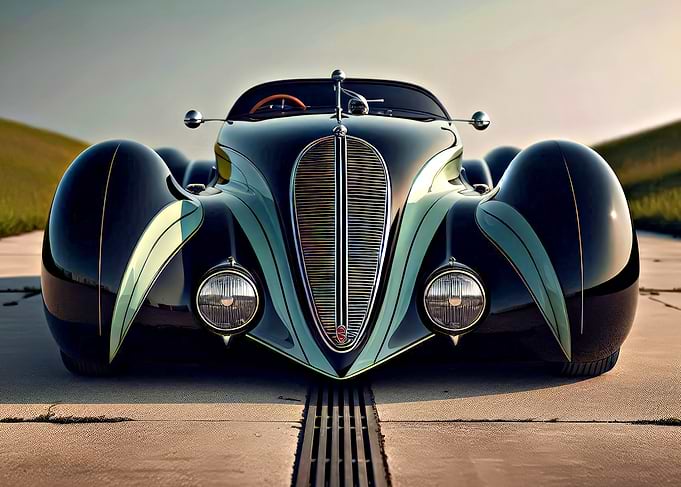 Vintage Black and Teal Sports Car