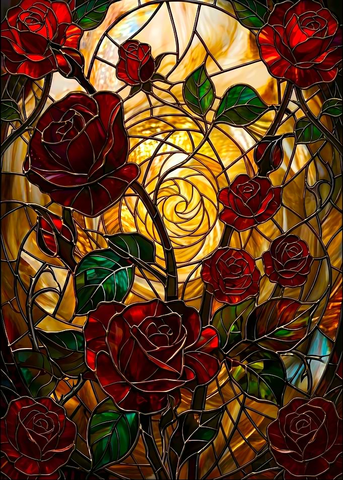 Stained Glass Red Roses
