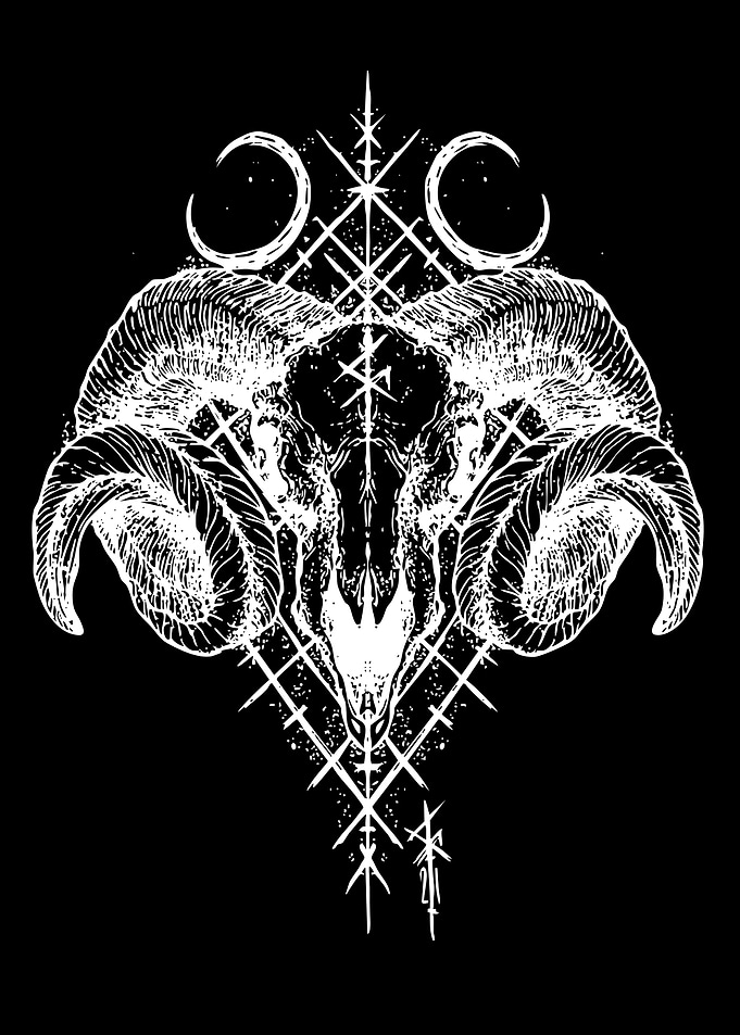 Ram Skull with Lunar and Geometric Symbols
