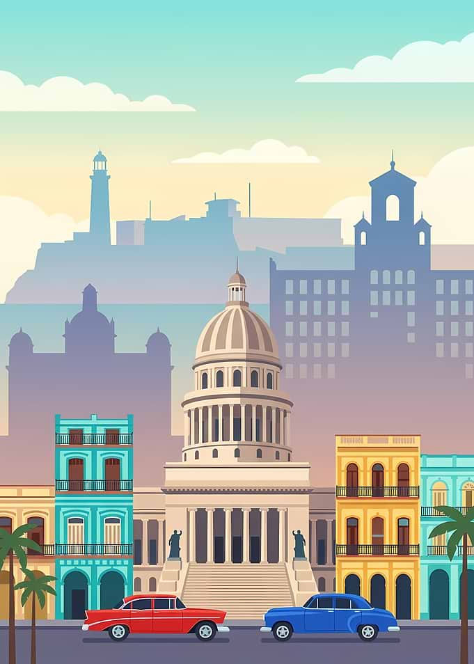 Havana Capitol Building with Vintage Cars