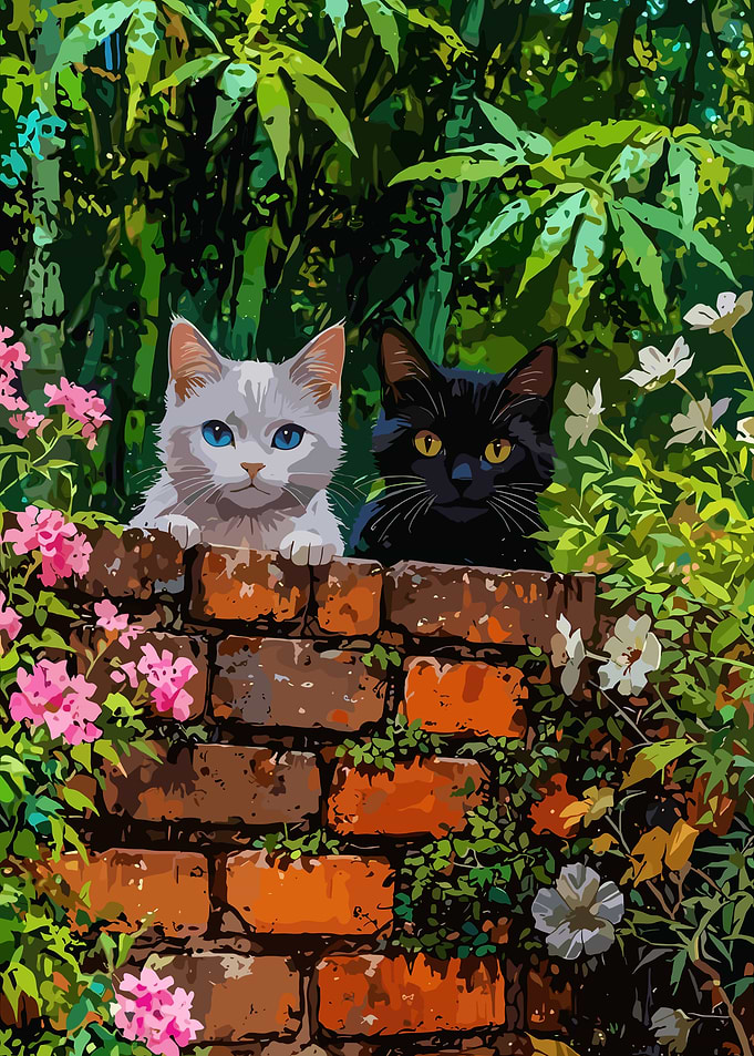 Two Cats on a Brick Wall
