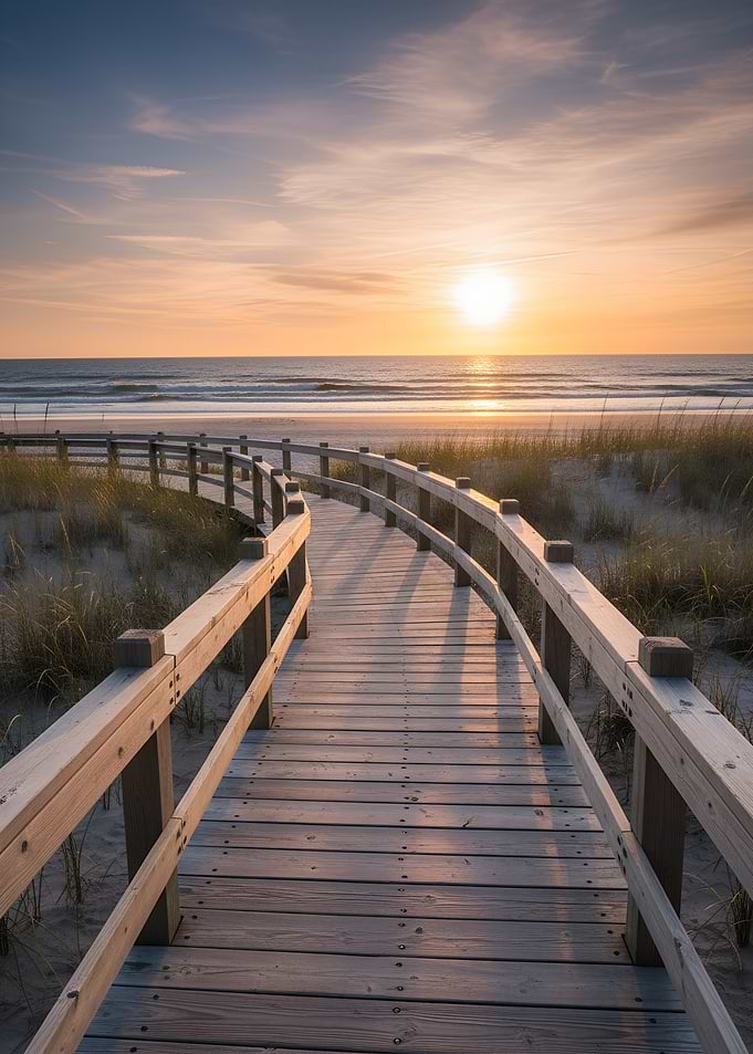 Wooden Pier to the sea Beach at Sunset
