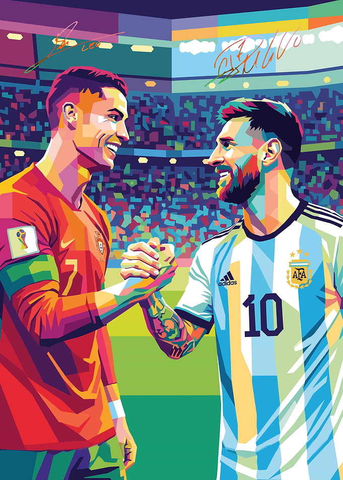 Ronaldo and Messi Handshake Pop Art