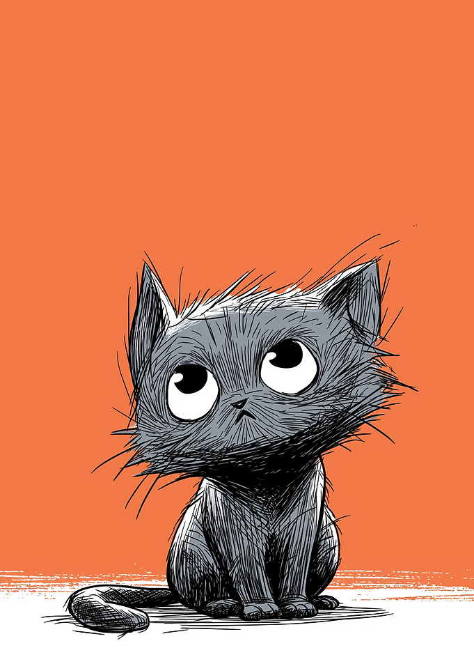 Sad Black Kitten Looking Up