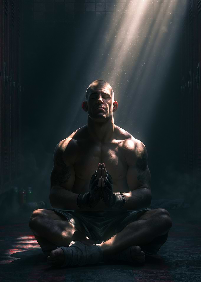 Fighter Meditating in Gym