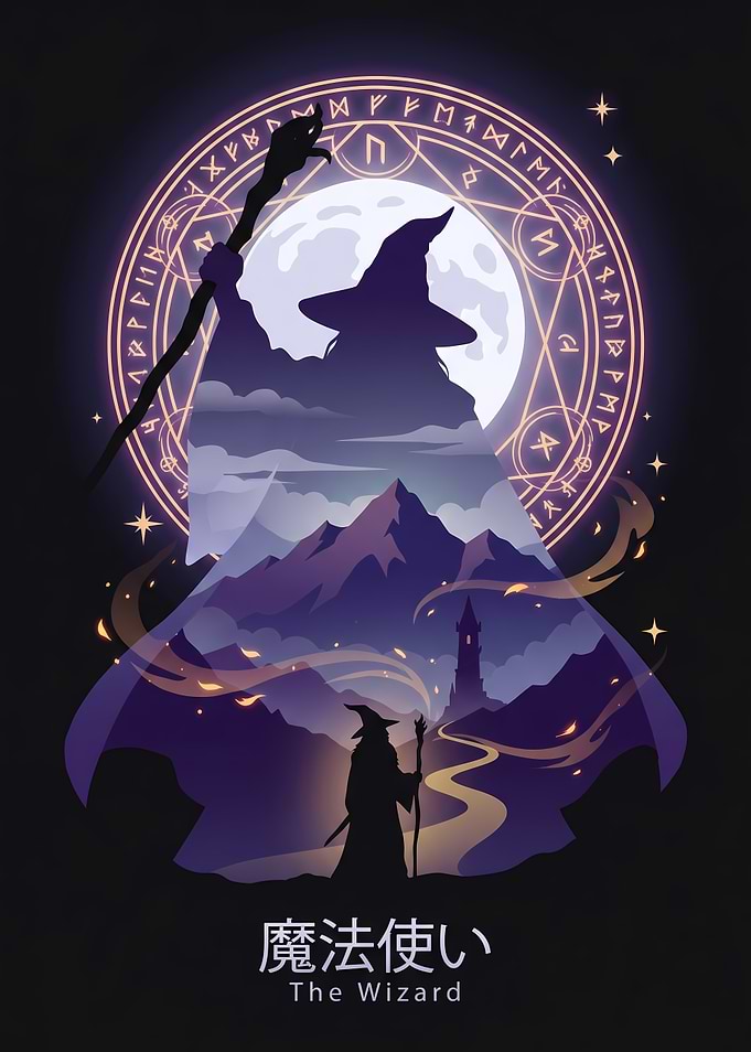 Wizard Silhouette with Magic Circle