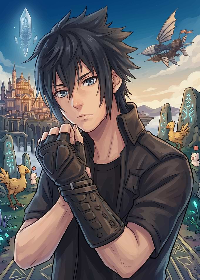 Noctis Lucis Caelum with Chocobos and Airship